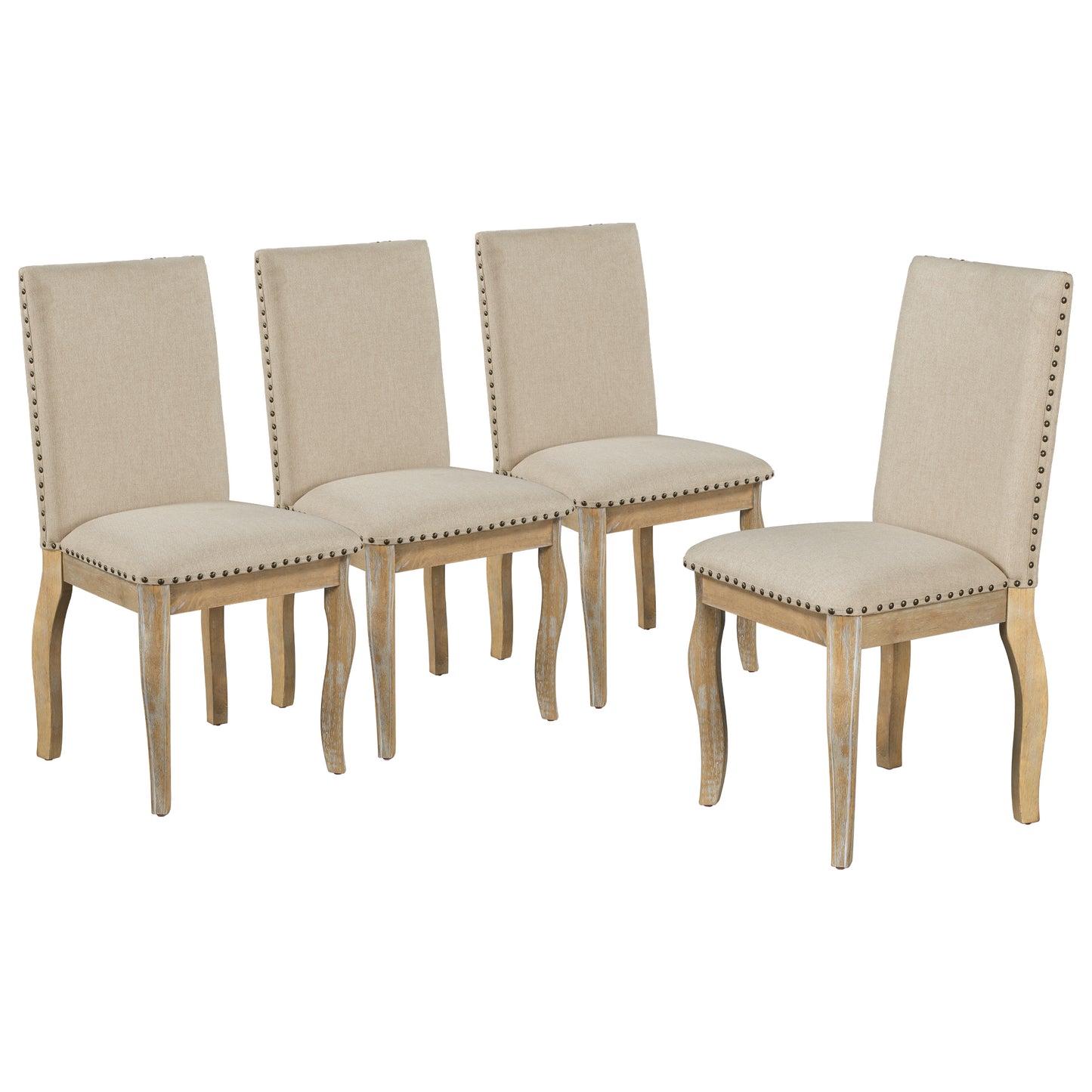 TREXM 5-Piece Farmhouse Dining Table Set Wood Round Extendable Dining Table and 4 Upholstered Dining Chairs (Natural Wood Wash) - LaTezza Online Shop