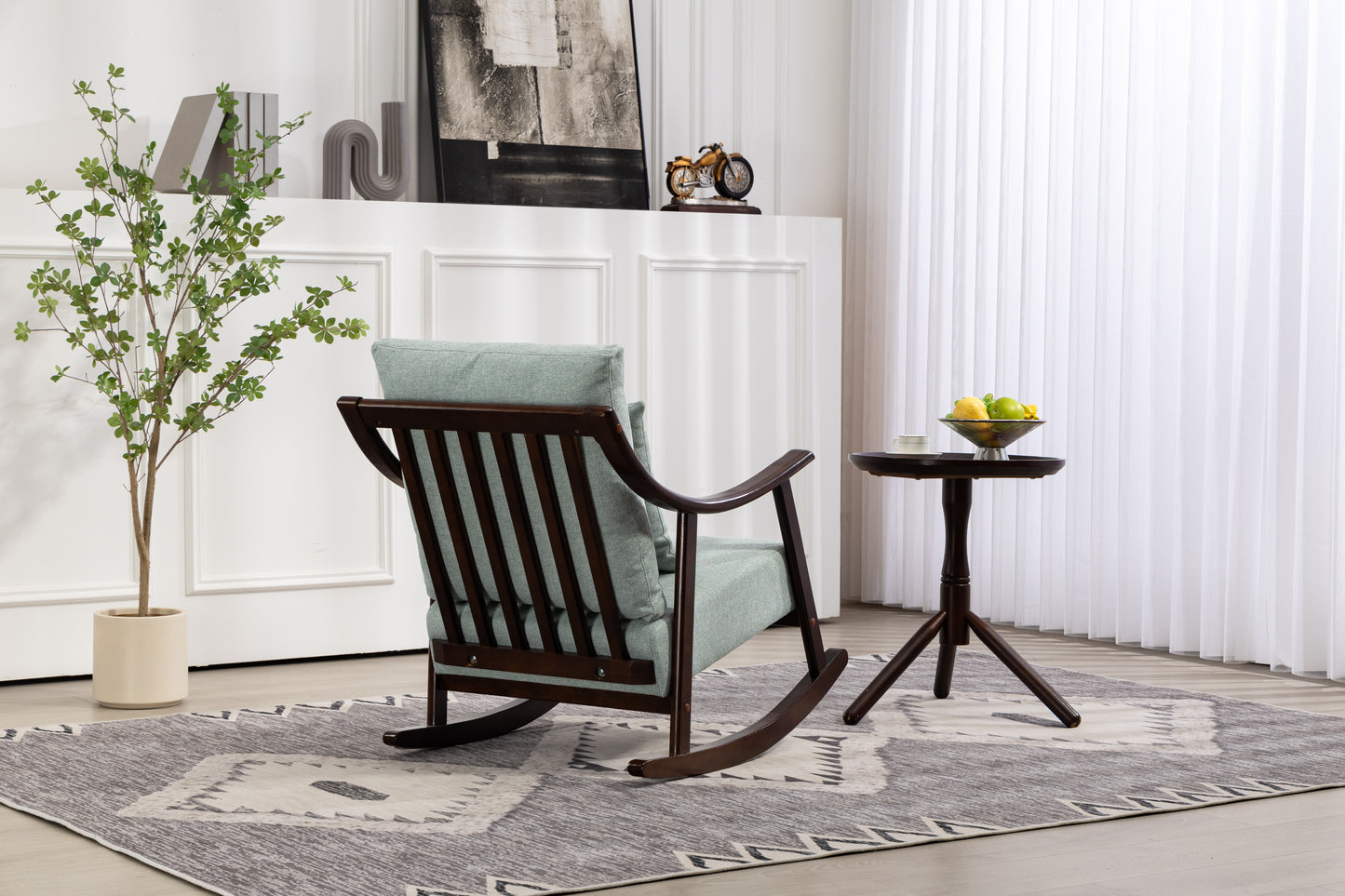 Accent Chair Rocking woven fabric Mid Century Modern Accent Chairs Comfy Upholstered Glider Arm Chair with Solid Wood for Living Room Bedroom Balcony - LaTezza Online Shop
