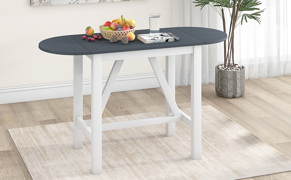 TOPMAX 3-Piece Wood Counter Height Drop Leaf Dining Table Set with 2 Upholstered Dining Chairs for Small Place White+Gray - LaTezza Online Shop