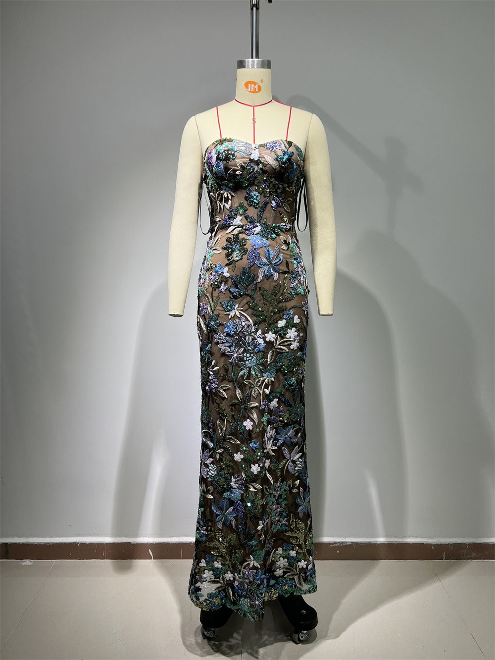 Fashionable blue sexy tube top slim fit embroidered tight sleeveless long hip-hugging dress - LaTezza Online Shop