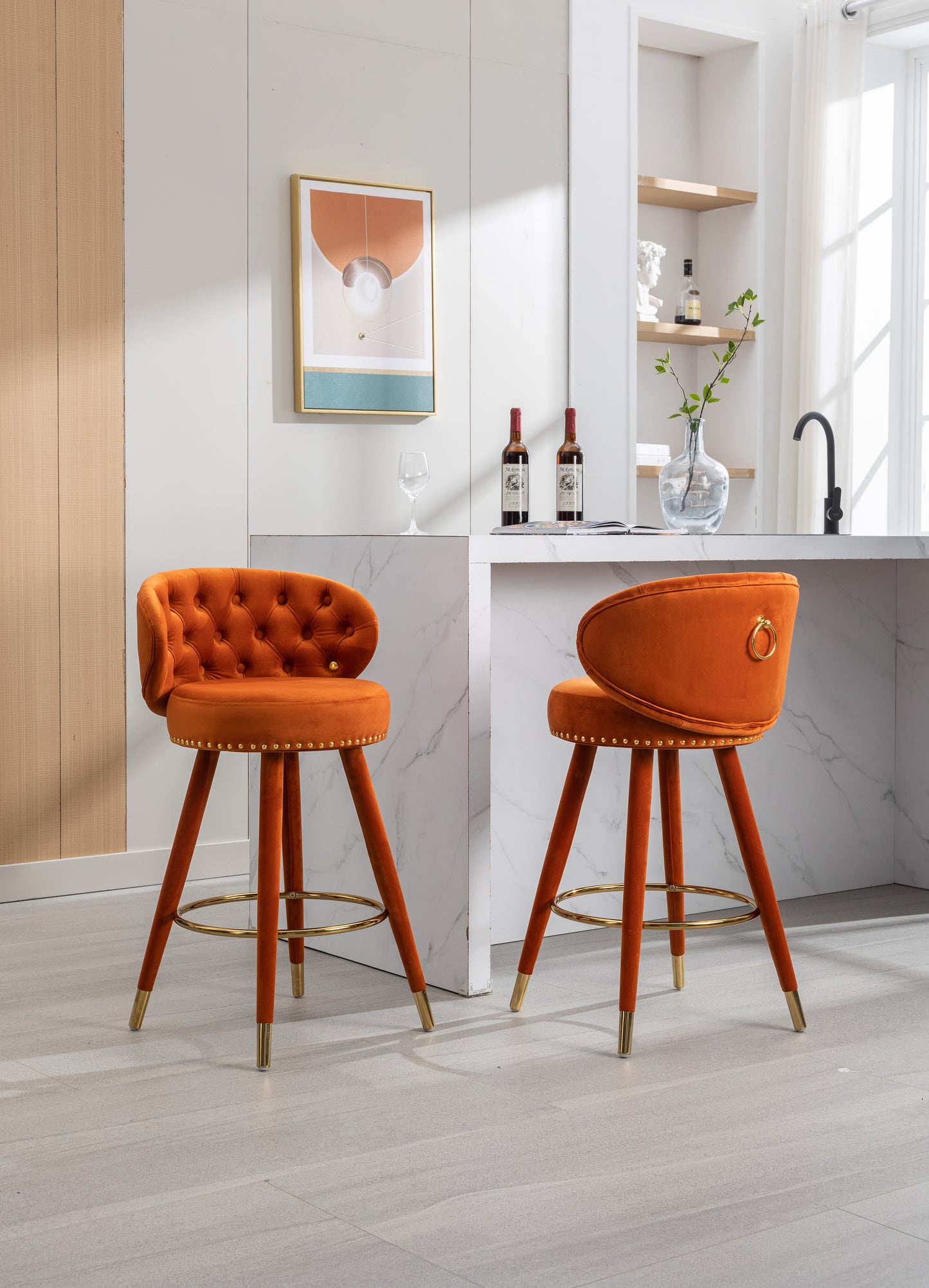 COOLMORE Counter Height Bar Stools Set of 2 for Kitchen Counter Solid Wood Legs with a fixed height of 360 degrees - LaTezza Online Shop