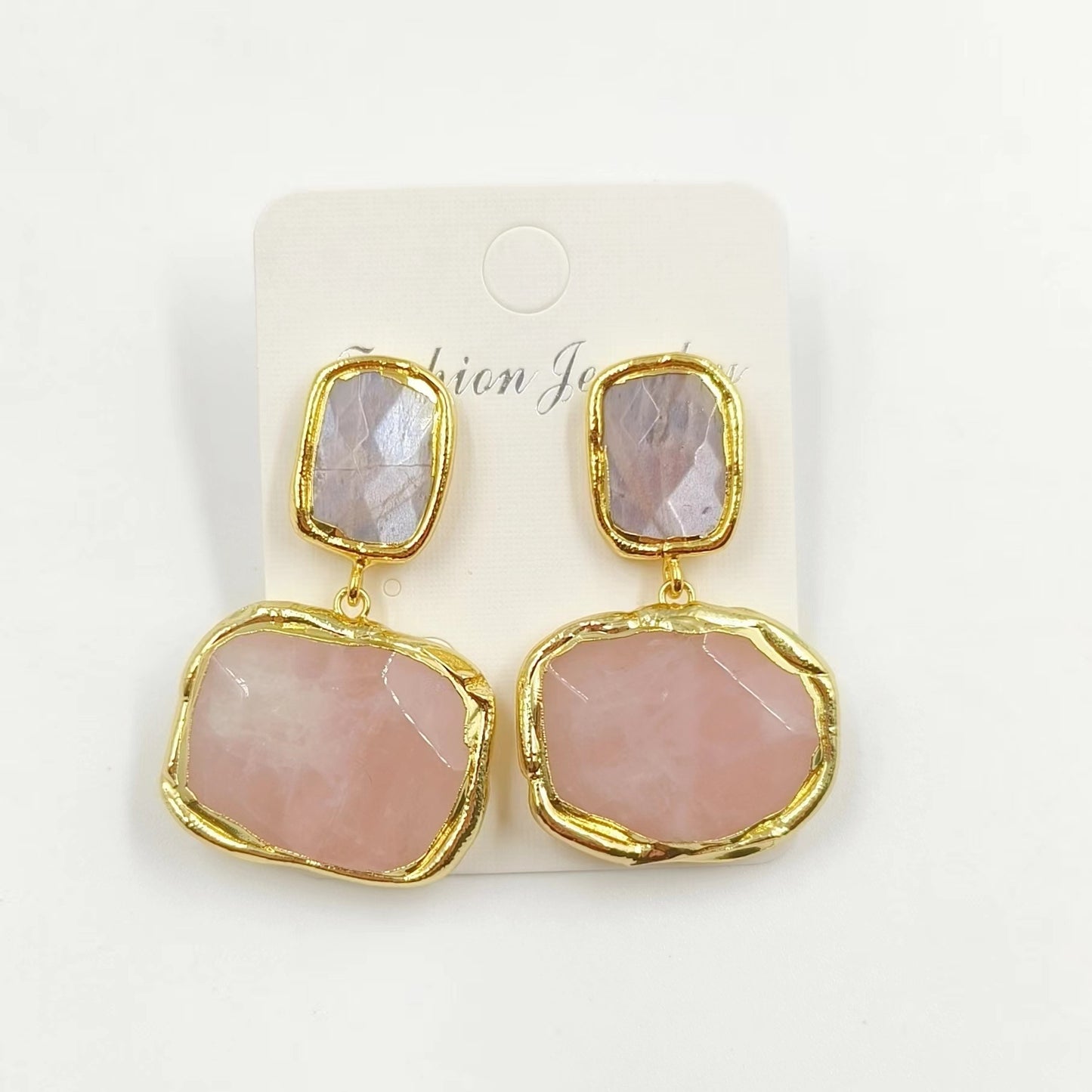 Colored twin gemstone transparent quartz mid length pendant earrings for women's commuting accessories - LaTezza Online Shop
