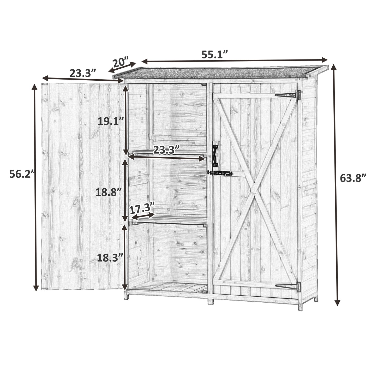 Outdoor 5.3ft Hx4.6ft L Wood Storage Shed Tool Organizer,Garden Shed, Storage Cabinet with Waterproof Asphalt Roof Gray - LaTezza Online Shop