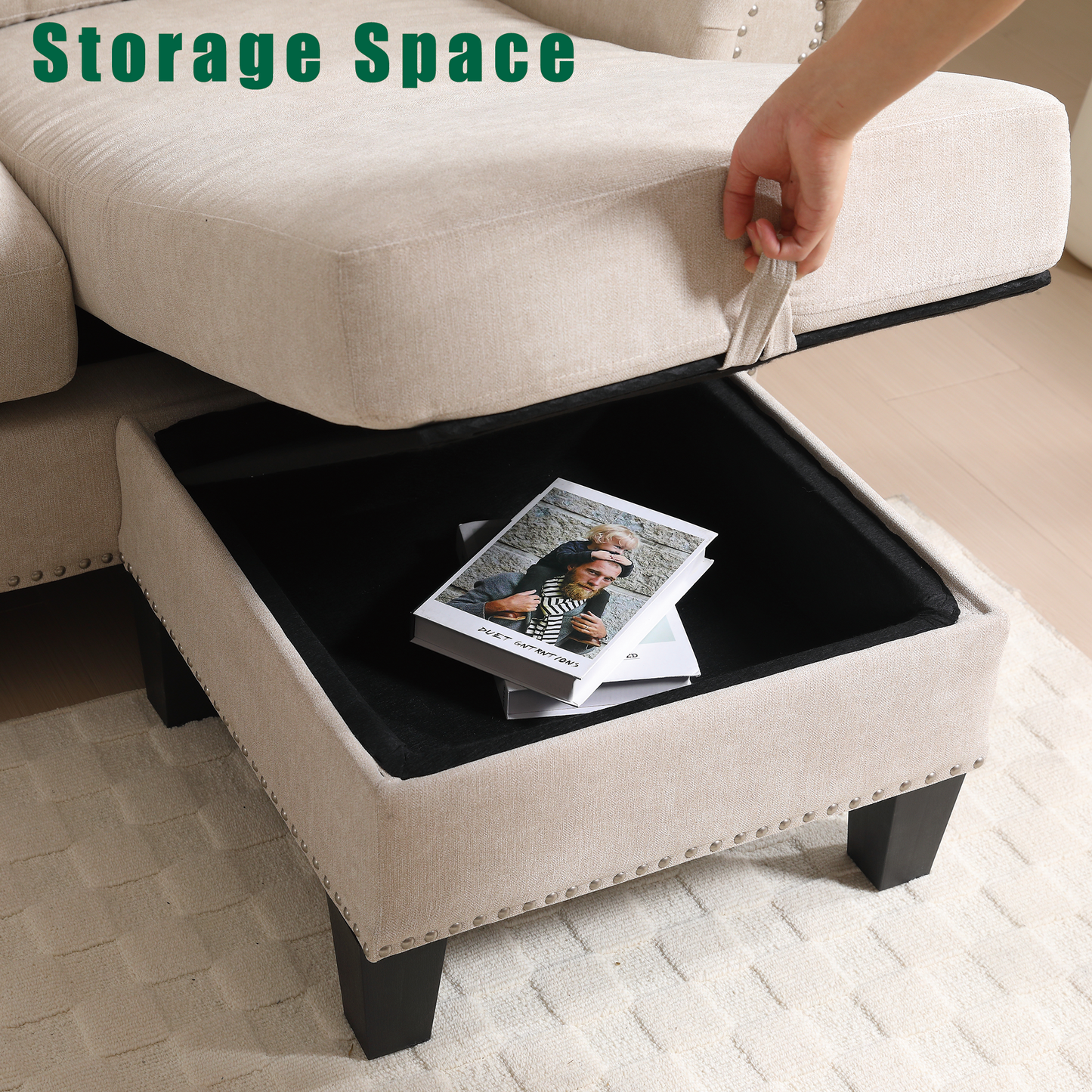 Convertible Sectional Sofa with Storage,L-shaped sofa,Four-seater sofa,Modern Linen Fabric Sectional Couches Beige - LaTezza Online Shop