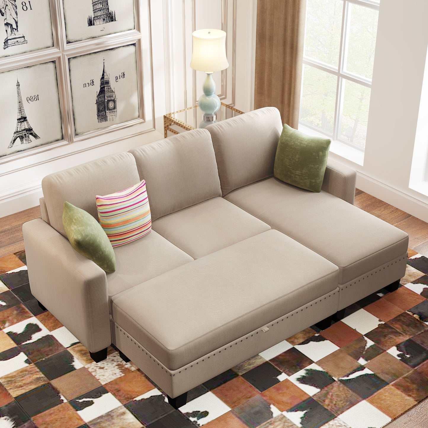 81" Reversible Sectional Couch with Storage Chaise L-Shaped Sofa for Apartment Sectional Set Warm Grey - LaTezza Online Shop