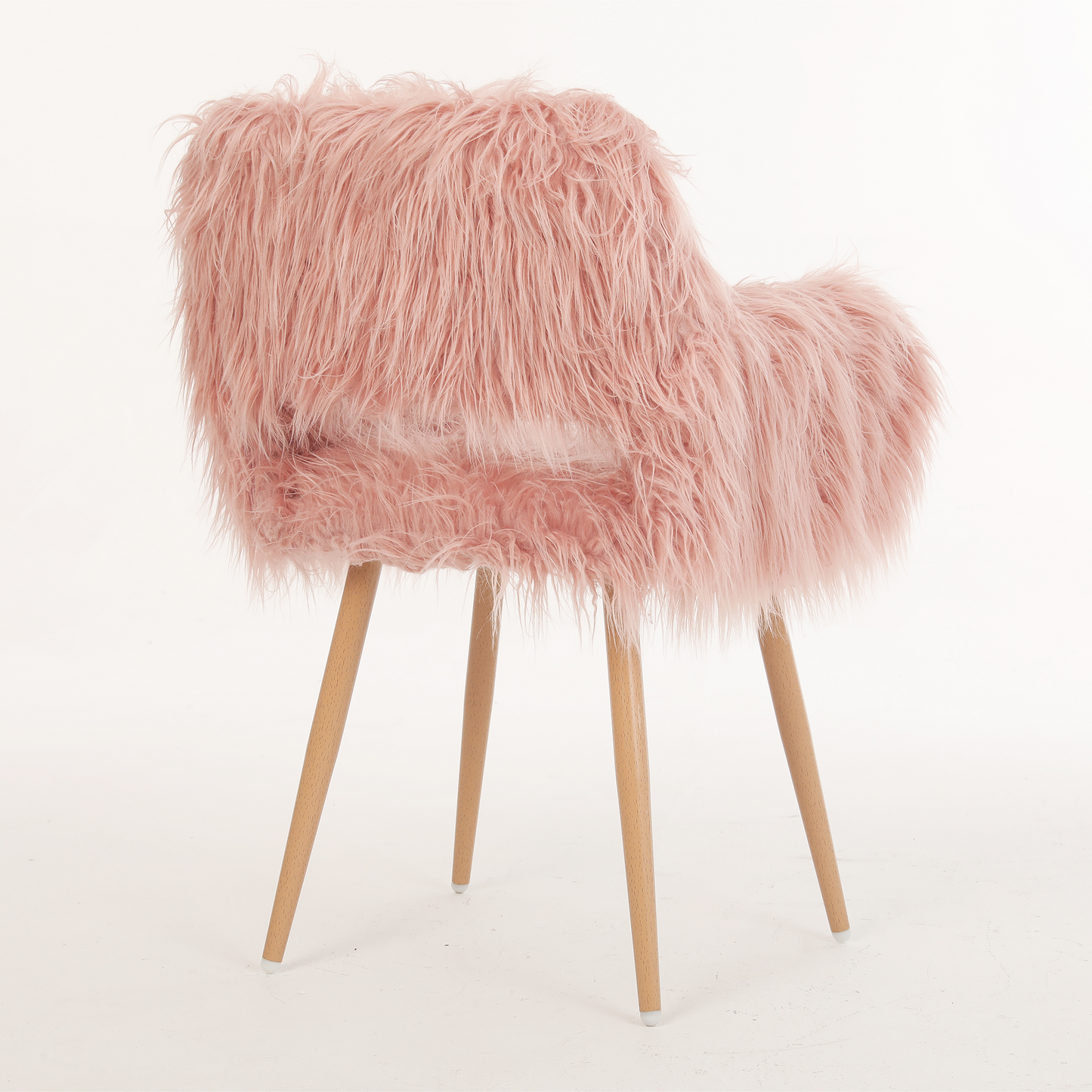PINK Faux Fur Upholstered Make up chair Side Dining Chair with Metal Leg(PINK+Beech Metal Leg) - LaTezza Online Shop
