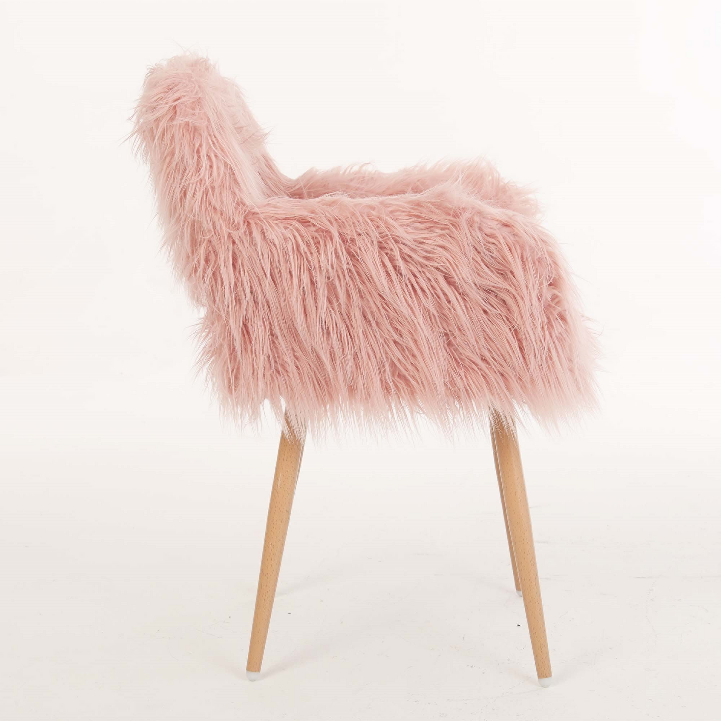 PINK Faux Fur Upholstered Make up chair Side Dining Chair with Metal Leg(PINK+Beech Metal Leg) - LaTezza Online Shop