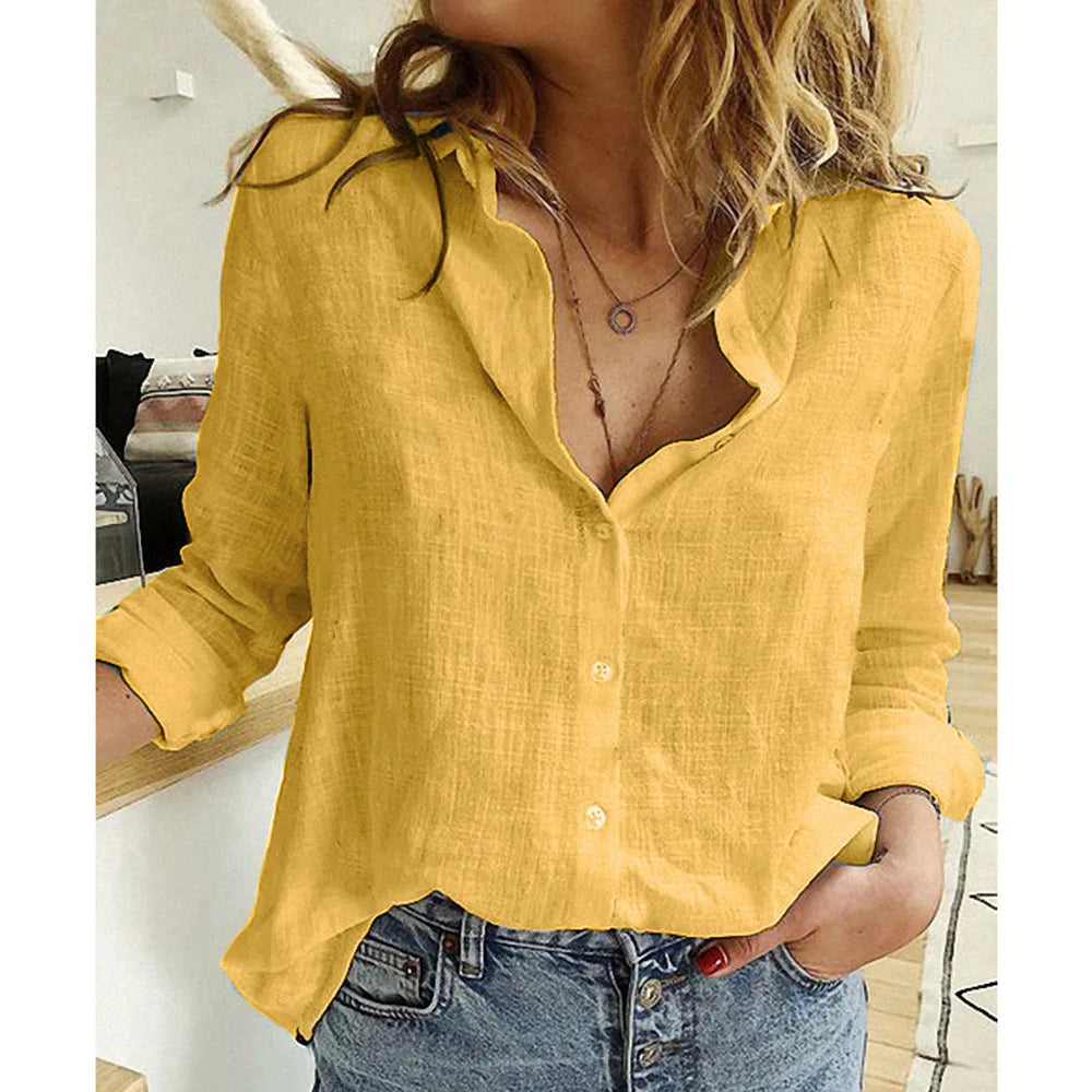 Cotton Linen Leisure Shirts Button Lapel Cardigan Top Lady Loose Long Sleeve Oversized Shirt Womens Blouses spring Blusas Mujer - LaTezza Online Shop