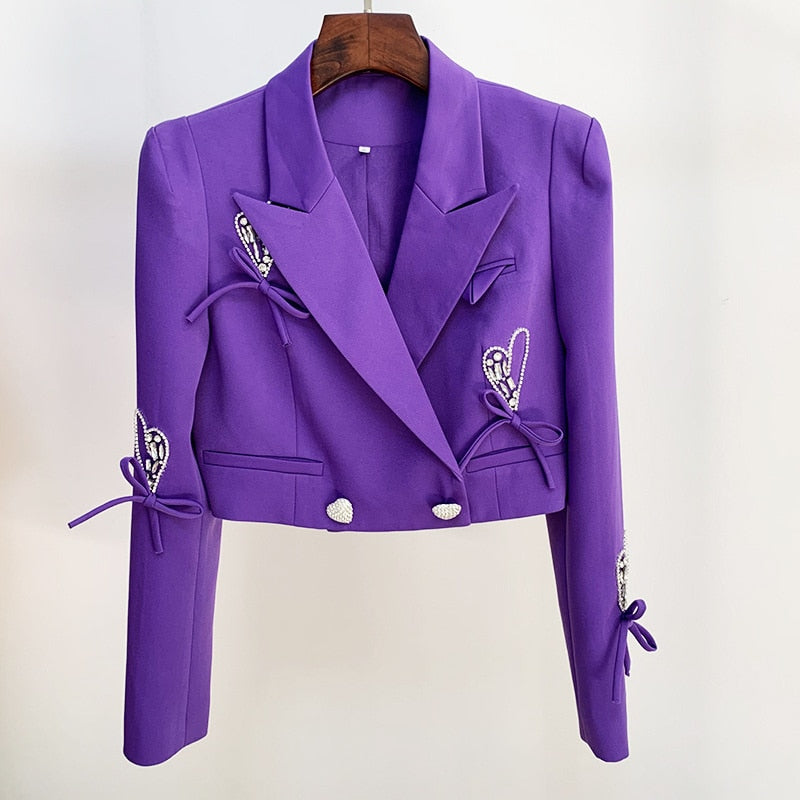 High-End Rhinestone Heart Button Bow Loose Suit Jacket Sweet Suit - LaTezza Online Shop