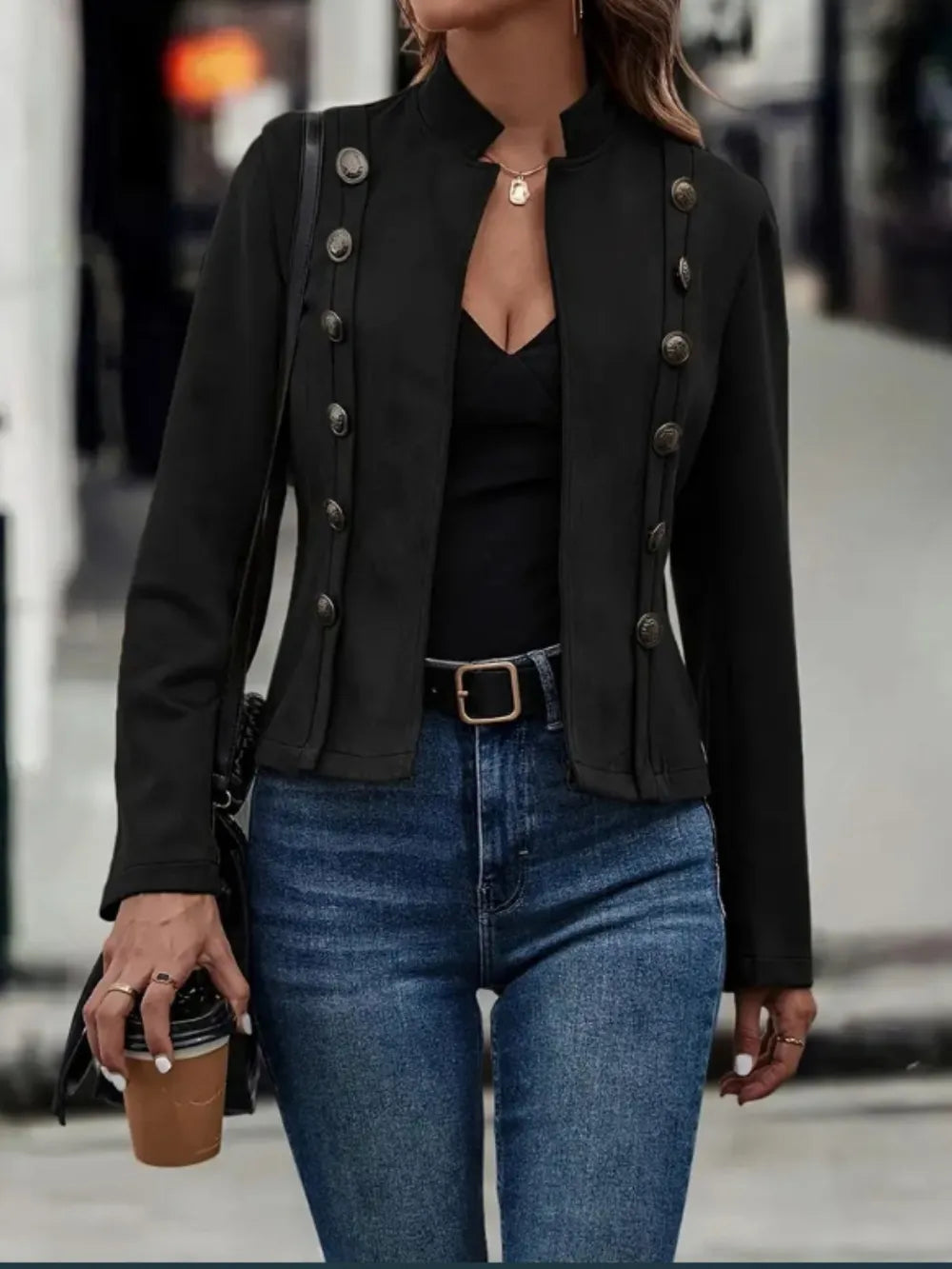 Decorative Button Open Front Long Sleeve Jacket - LaTezza Online Shop