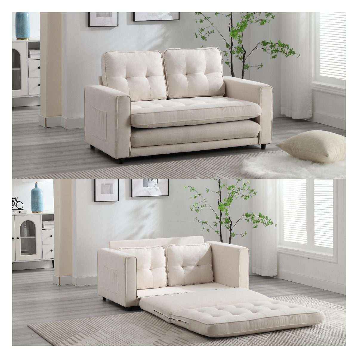 3 Fold Sofa Convertible Futon Couch sleeper sofabed Space saving loveseat Dark Gray & Light Gray & Beige - LaTezza Online Shop