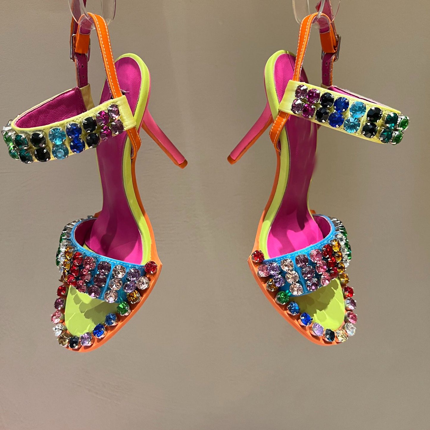 Rhinestones High Heel Sandals Summer Open Toe Ankle Strap Dress Shoes Colorful Stones Wedding Heels - LaTezza Online Shop