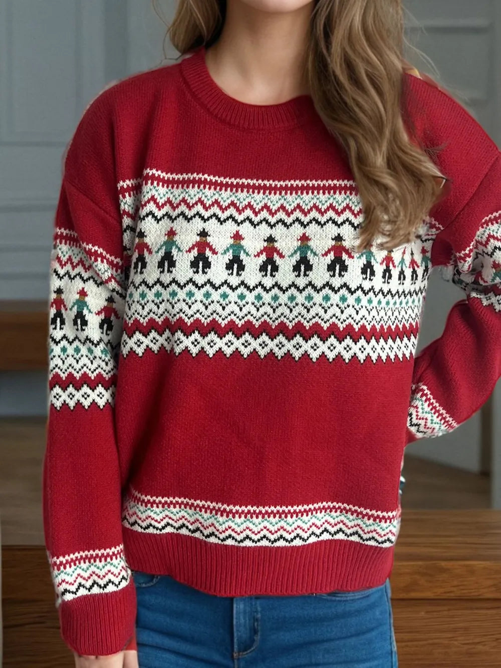 Contrast Round Neck Dropped Shoulder Sweater - LaTezza Online Shop