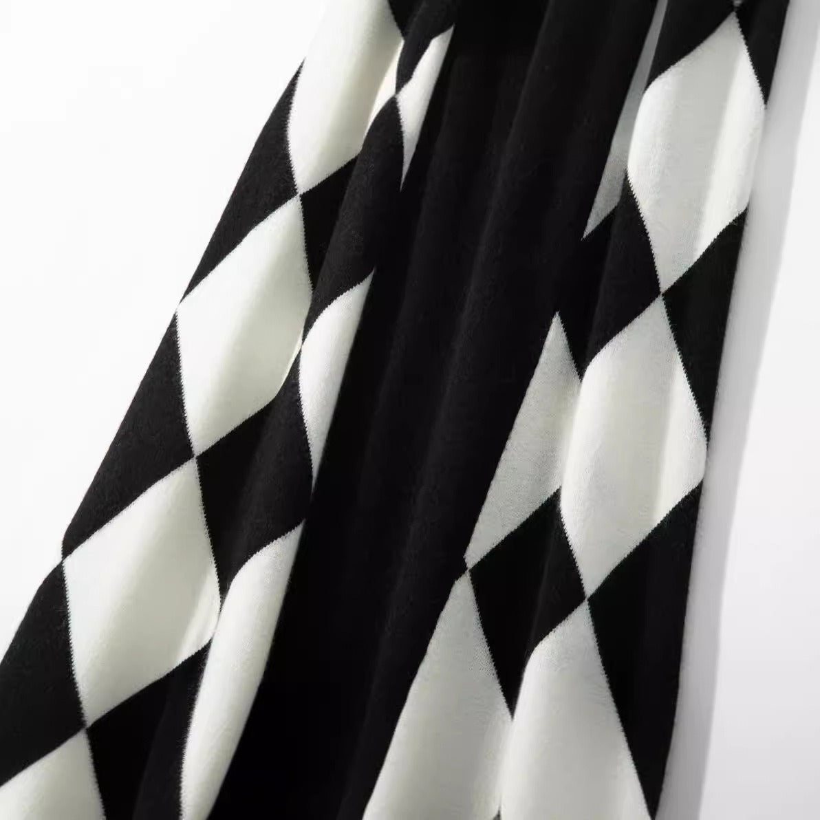 Women's half length skirt with elastic high waisted diamond checkerboard color matching A-line skirt short skirt - LaTezza Online Shop