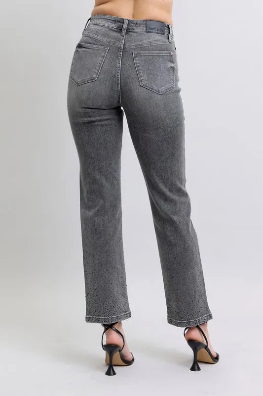 Straight Jeans Judy Blue Full Size High Waist Rhinestone Plus Size - LaTezza Online Shop