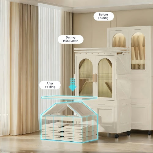Side Wide Folding Wardrobe With Magnetic Door Plastic Storage Cabinet With Wheels One Layer Of Wardrobe X Two Layers Of Folding BoxesX 10 Hangers - LaTezza Online Shop