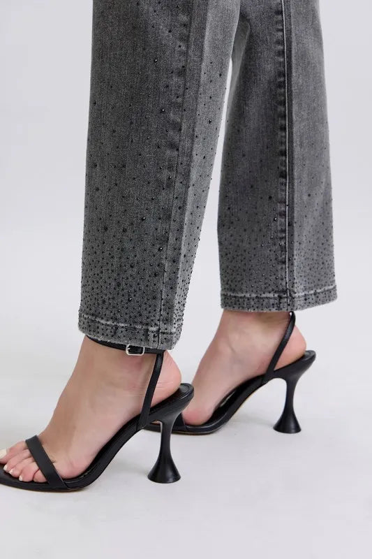 Straight Jeans Judy Blue Full Size High Waist Rhinestone Plus Size - LaTezza Online Shop