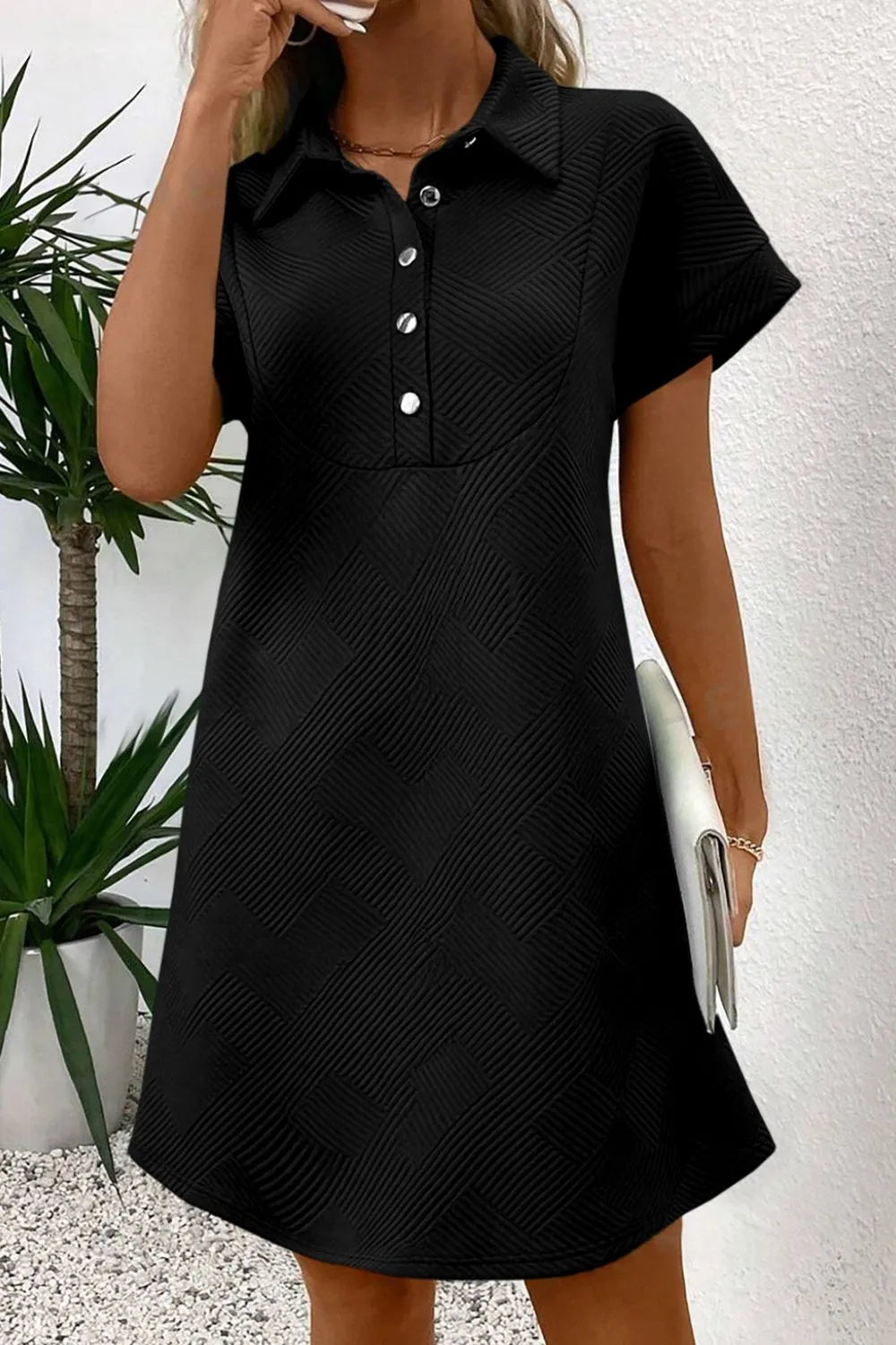 Button Front Short Sleeve Mini Dress