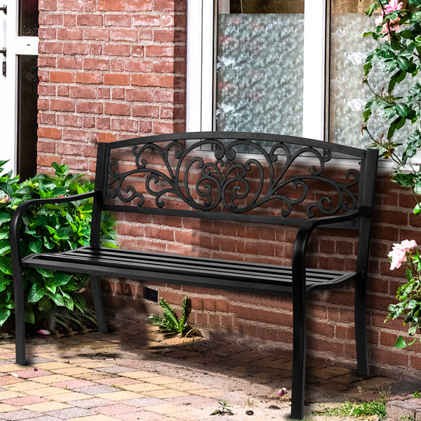 50 Inch PVC Butterfly Backrest Black Iron Bench - LaTezza Online Shop