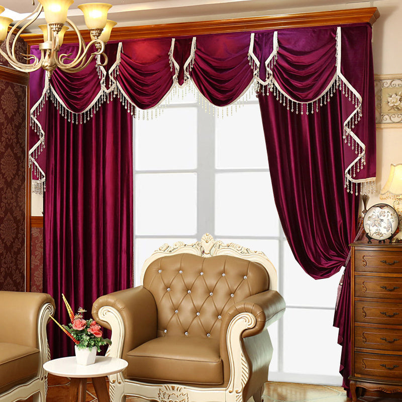 Luxury Festive Velvet Red Bedroom, Living Room, Water Wave Curtains, Wedding Room, Blackout Curtains - LaTezza Online Shop