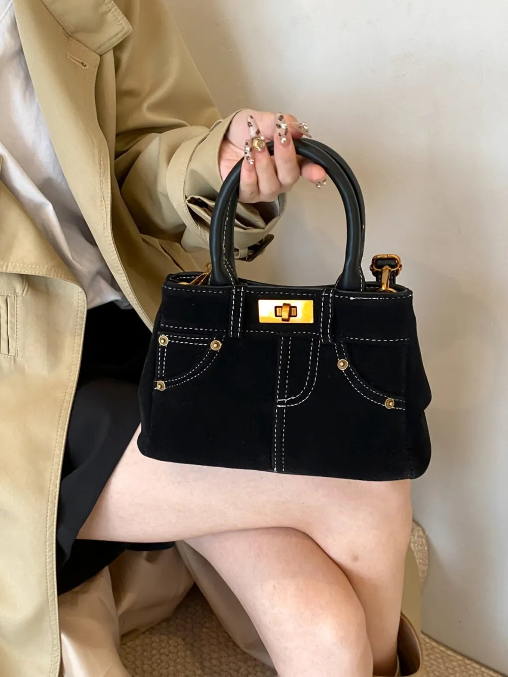 Suede Adjustable Strap Double-Use Handbag - LaTezza Online Shop