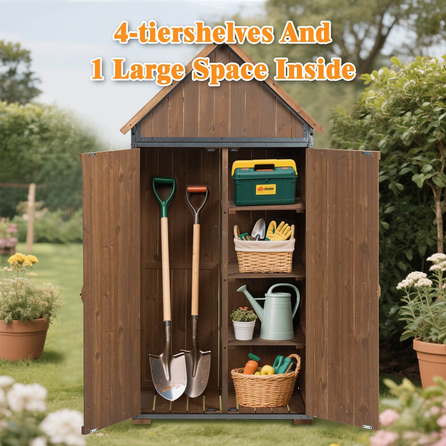 Outdoor Storage Cabinet Garden Shed Tool Shed With Metal Frame