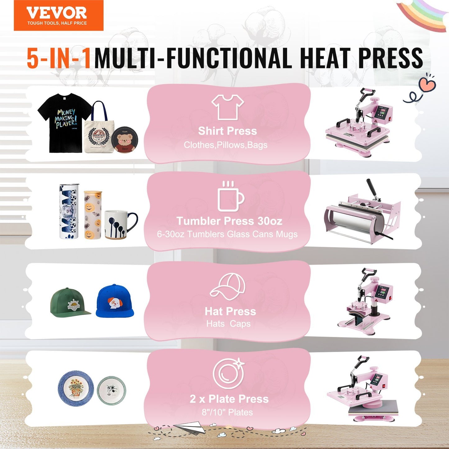 VEVOR Heat Press Machine 12x15 In 5 In 1 With 30oz Tumbler Press T-Shirts - LaTezza Online Shop
