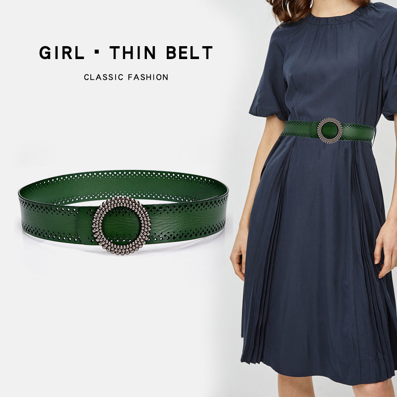 Green Women Belt No Hole Ladies Belts For Dresses Real Leather - LaTezza Online Shop