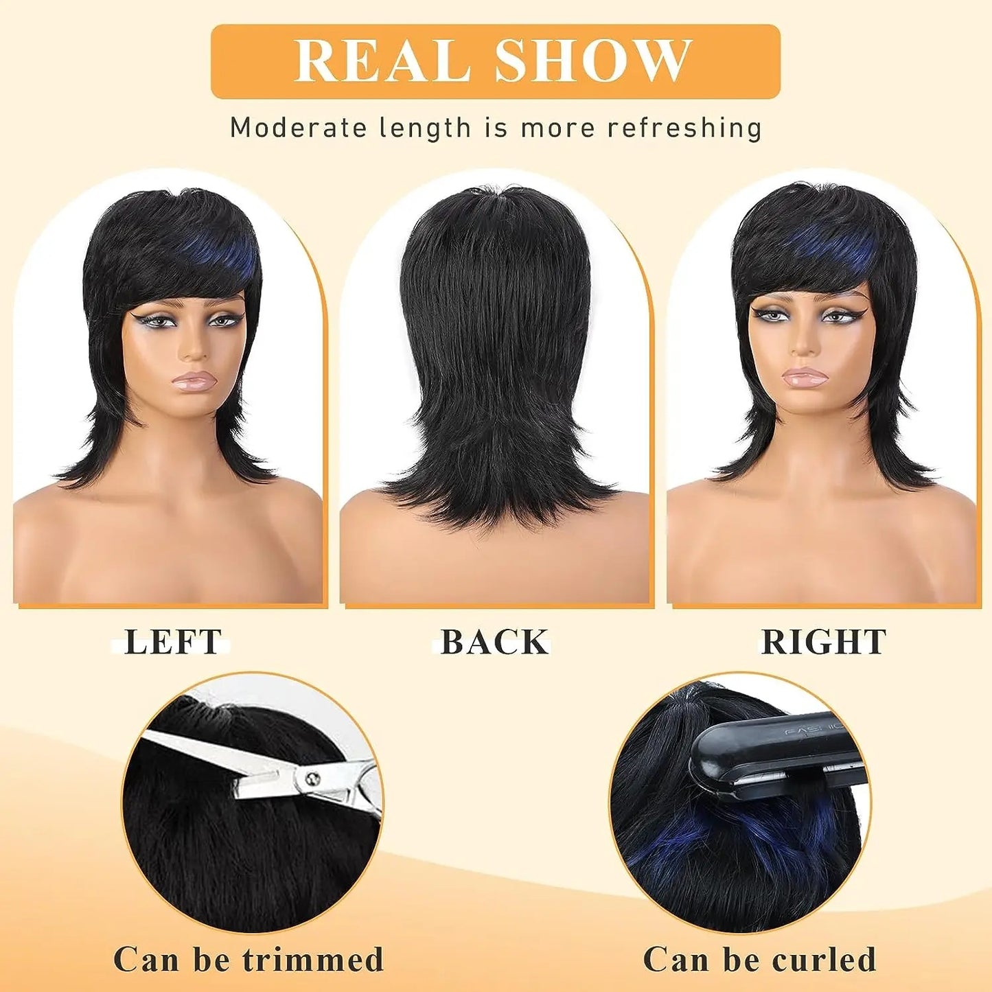 14-Inch Mullet Wig With Fluffy Layered Pixie Cut, Synthetic Short Straight Hair, High-Temperature Chemical Fiber, - LaTezza Online Shop