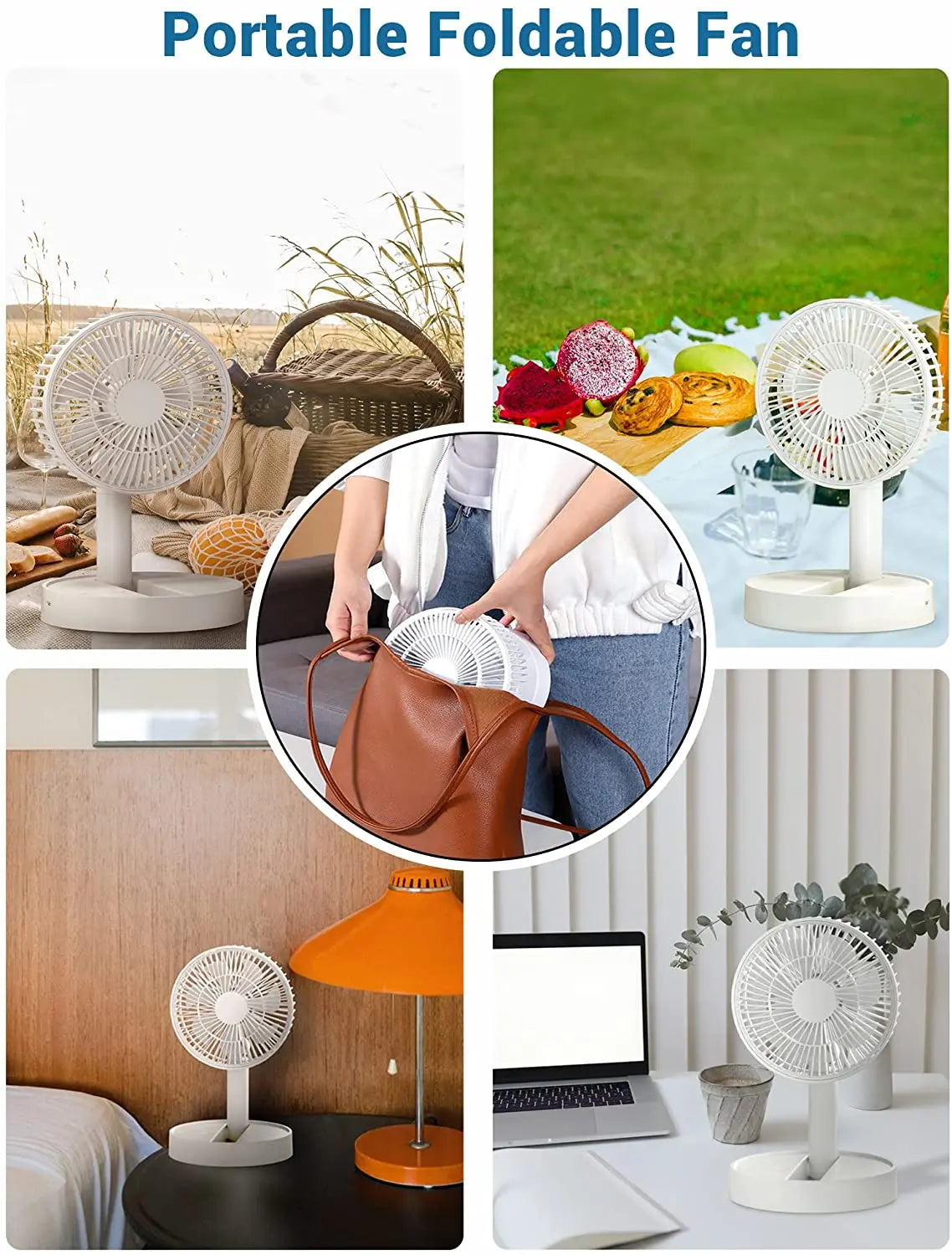 USB Foldable Fan with 4 Speeds & Timing,Battery Operated Mini Fan for Bedroom, Indoor or Outdoor,Table Fan