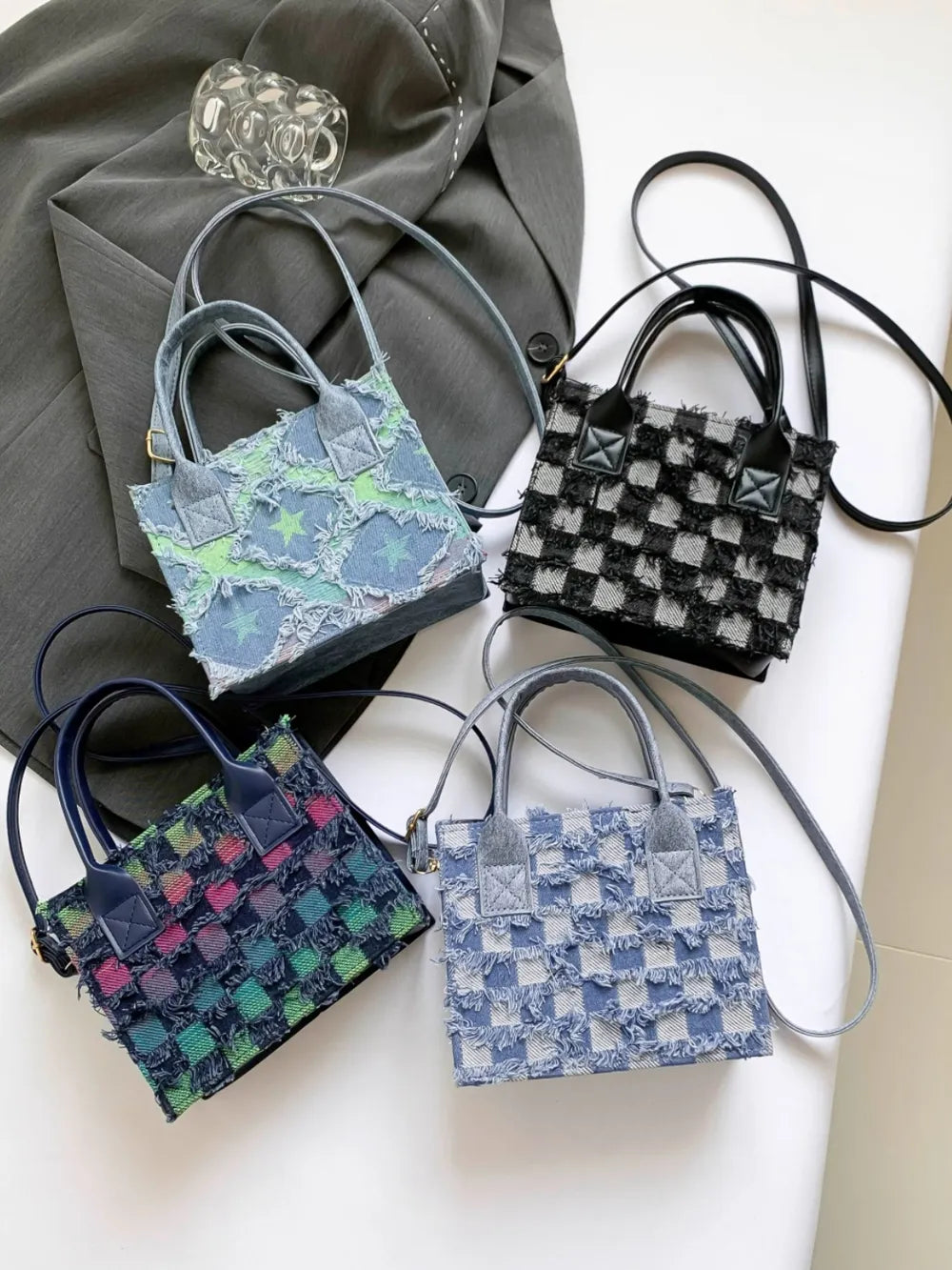 Raw Edge Plaid Shoulder Bag - LaTezza Online Shop
