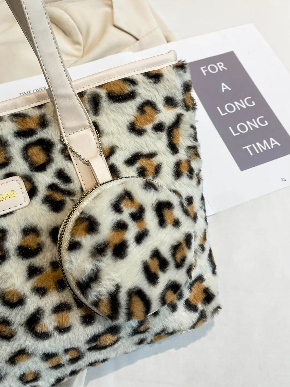 Leopard Faux Fur Tote Bag with Coin Purse - LaTezza Online Shop