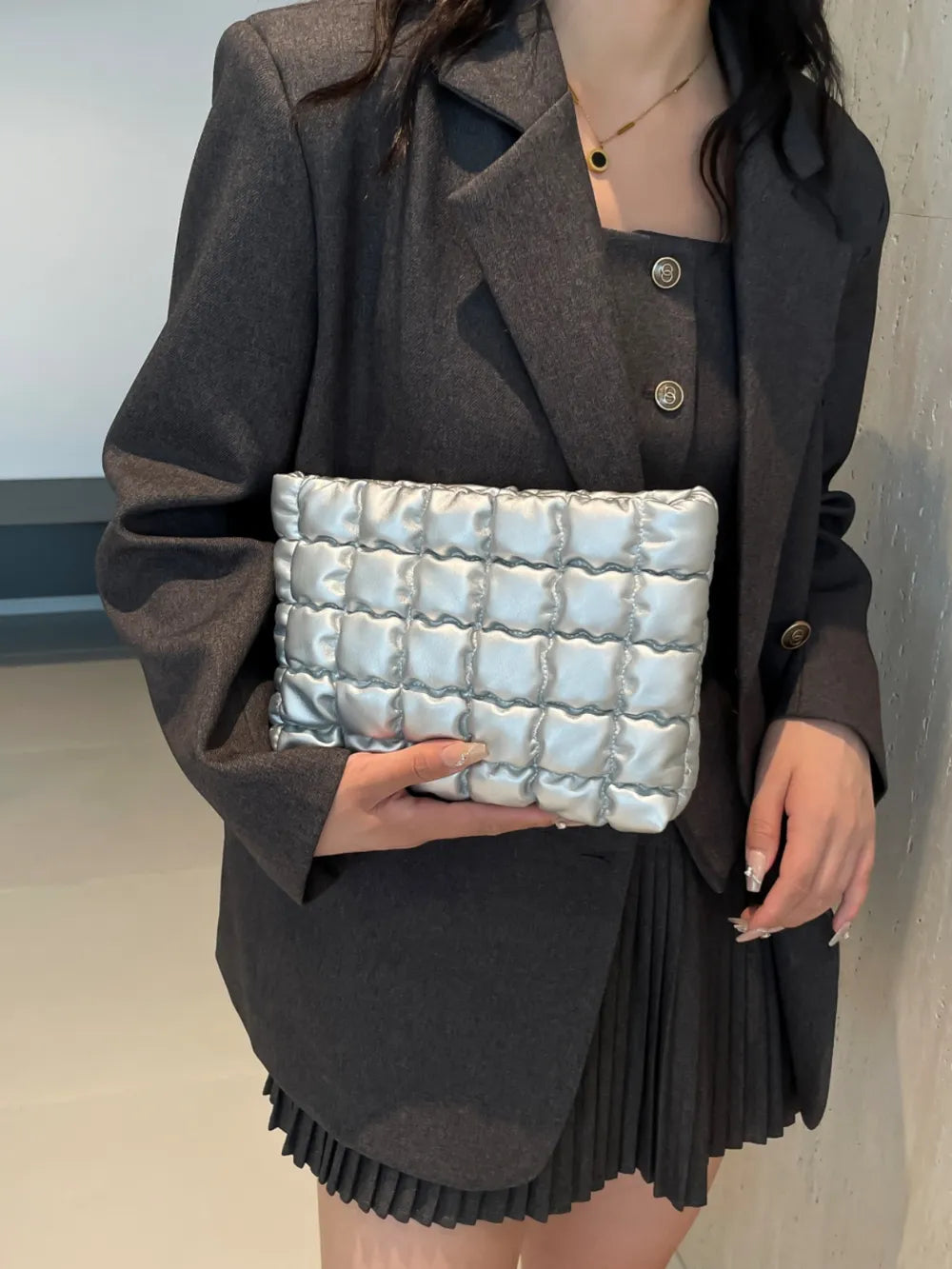 Quilted Plaid Clutch with Zipper - LaTezza Online Shop