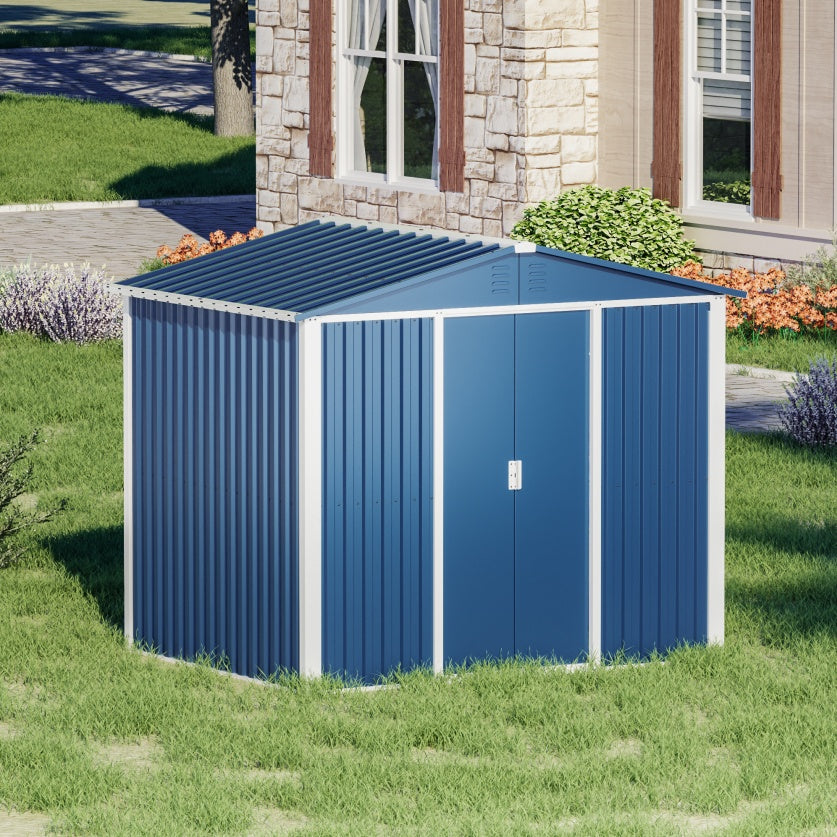 Professional Install Metal Shed 8.6 Ft. W X 6.3 Ft. D Metal Shed With Sliding Door In Blue 54 Sq. Ft. - LaTezza Online Shop