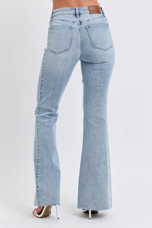 Flare Jeans Judy Blue Full Size Mid Rise Rhinestone Side Panel Detail Plus Size - LaTezza Online Shop