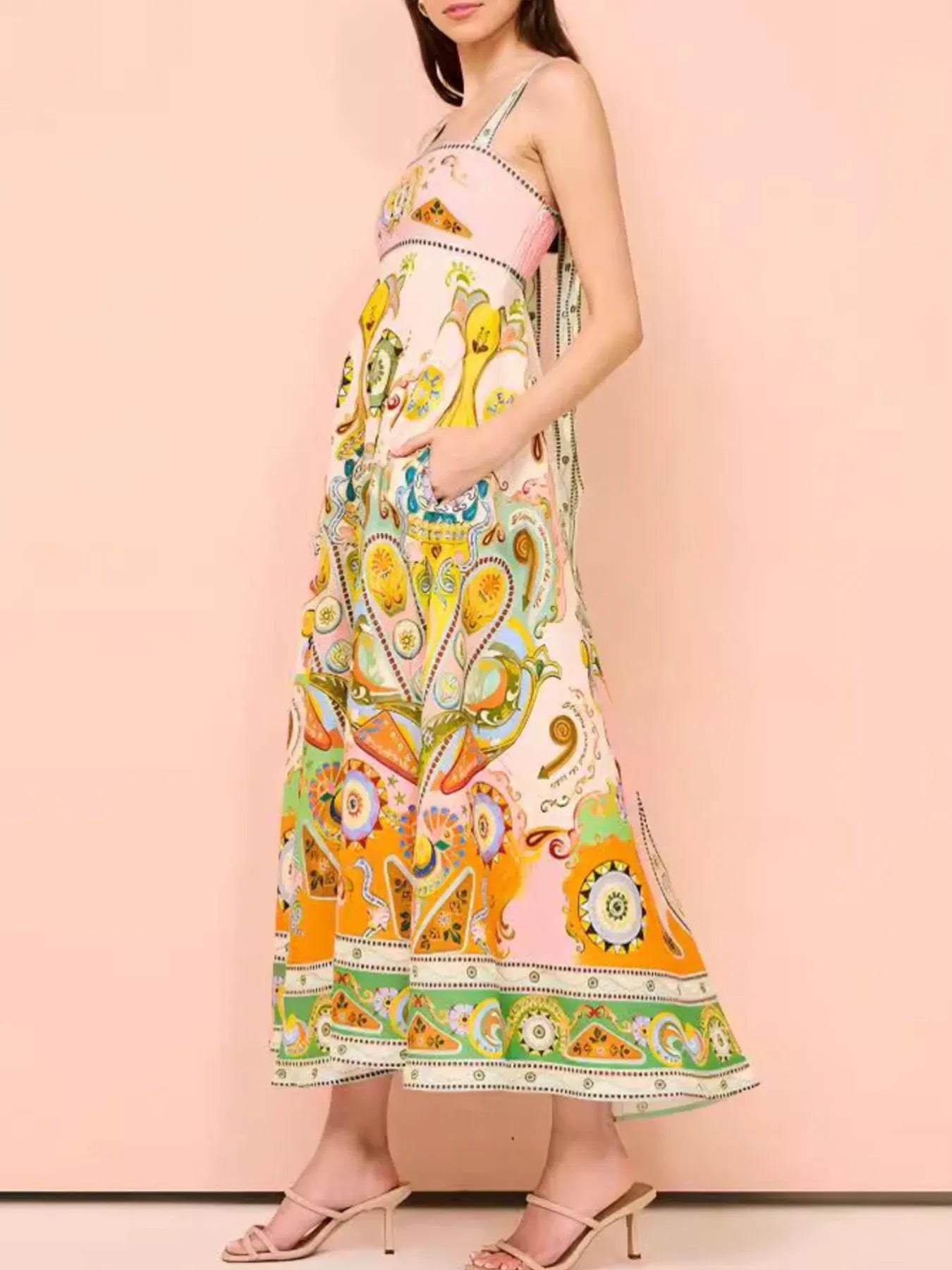 Paisley Print Square Neck Summer Dress