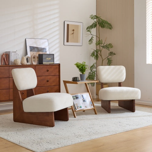 Set Of 2 Modern Beige Lounge Chair With Polyester Upholstery Sturdy Black Wood Base - LaTezza Online Shop