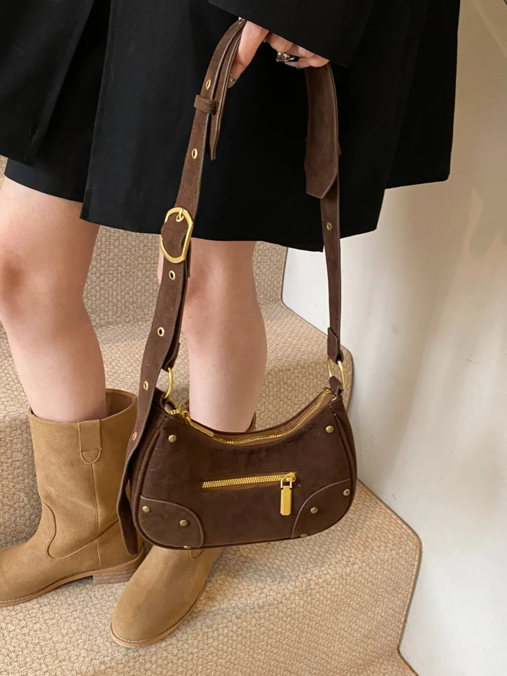 Small Suede Adjustable Strap Shoulder Bag - LaTezza Online Shop