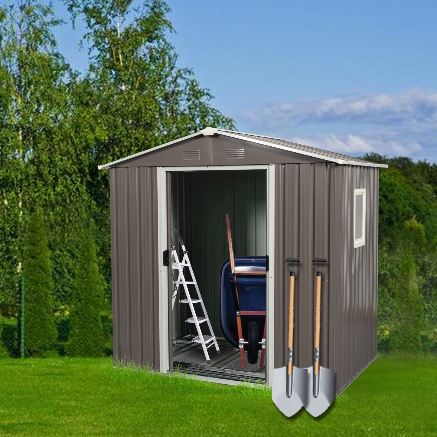 6ft X 5ft Outdoor Metal Storage Shed Gray With Window - LaTezza Online Shop