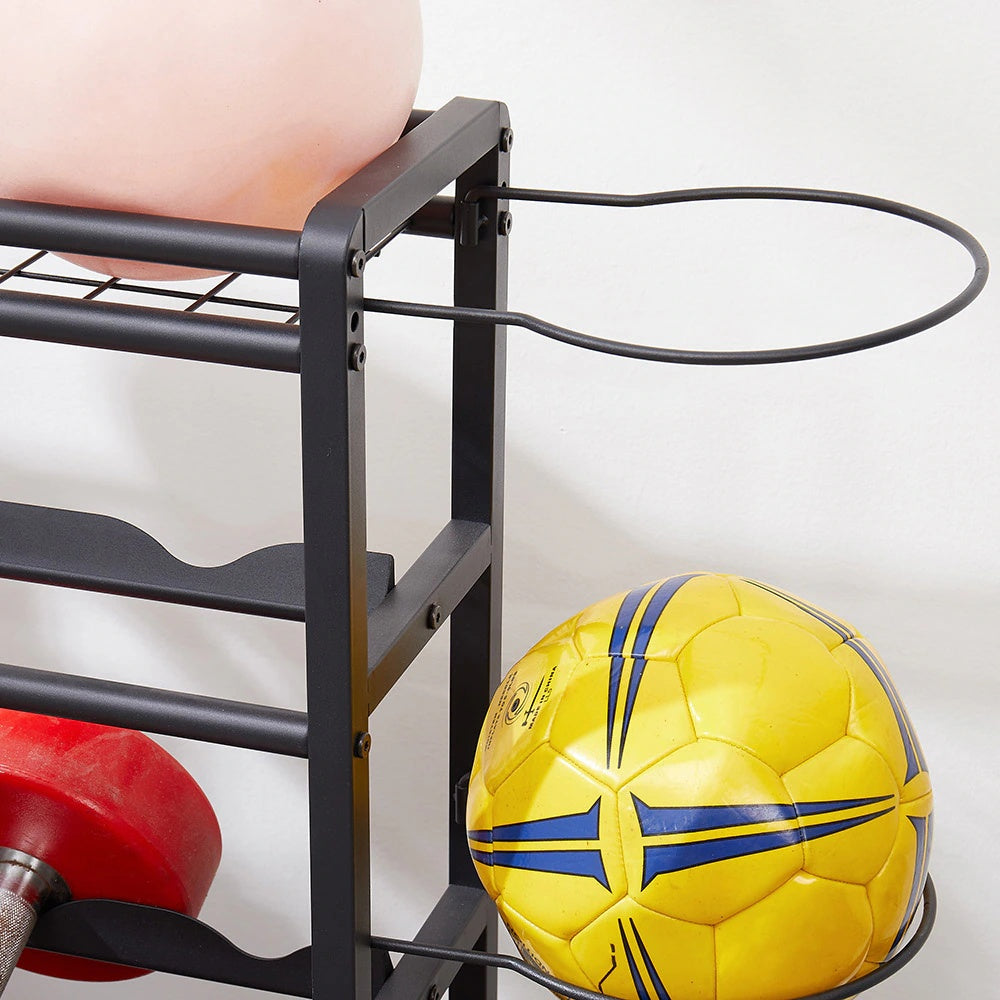 4 Tier Metal Storage Rack With Rolling Wheels Yoga Mat Organizer, Larger Ball Storage Rack - LaTezza Online Shop