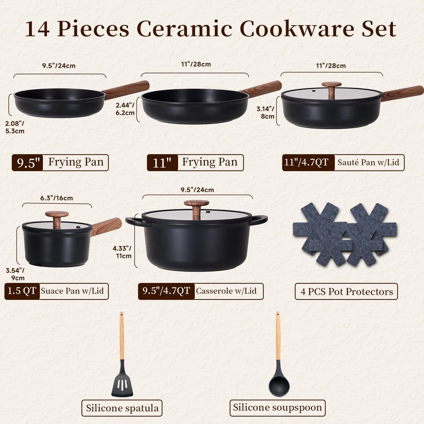 Ceramic Cookware Sets 15 Pcs Healthy Pots And Pans Set Non Stick Induction Kitchen Cooking Set With Removable Handles Oven Safe - LaTezza Online Shop