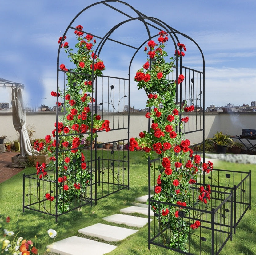Metal Garden Arch With Plant Stands 79.5W X 86.6H Climbing Plants Rose Support - LaTezza Online Shop