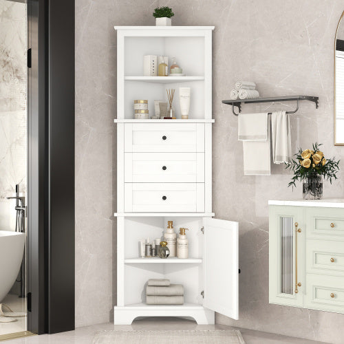 White Triangular Tall Cabinet With 3 Drawers And Adjustable Shelves - LaTezza Online Shop