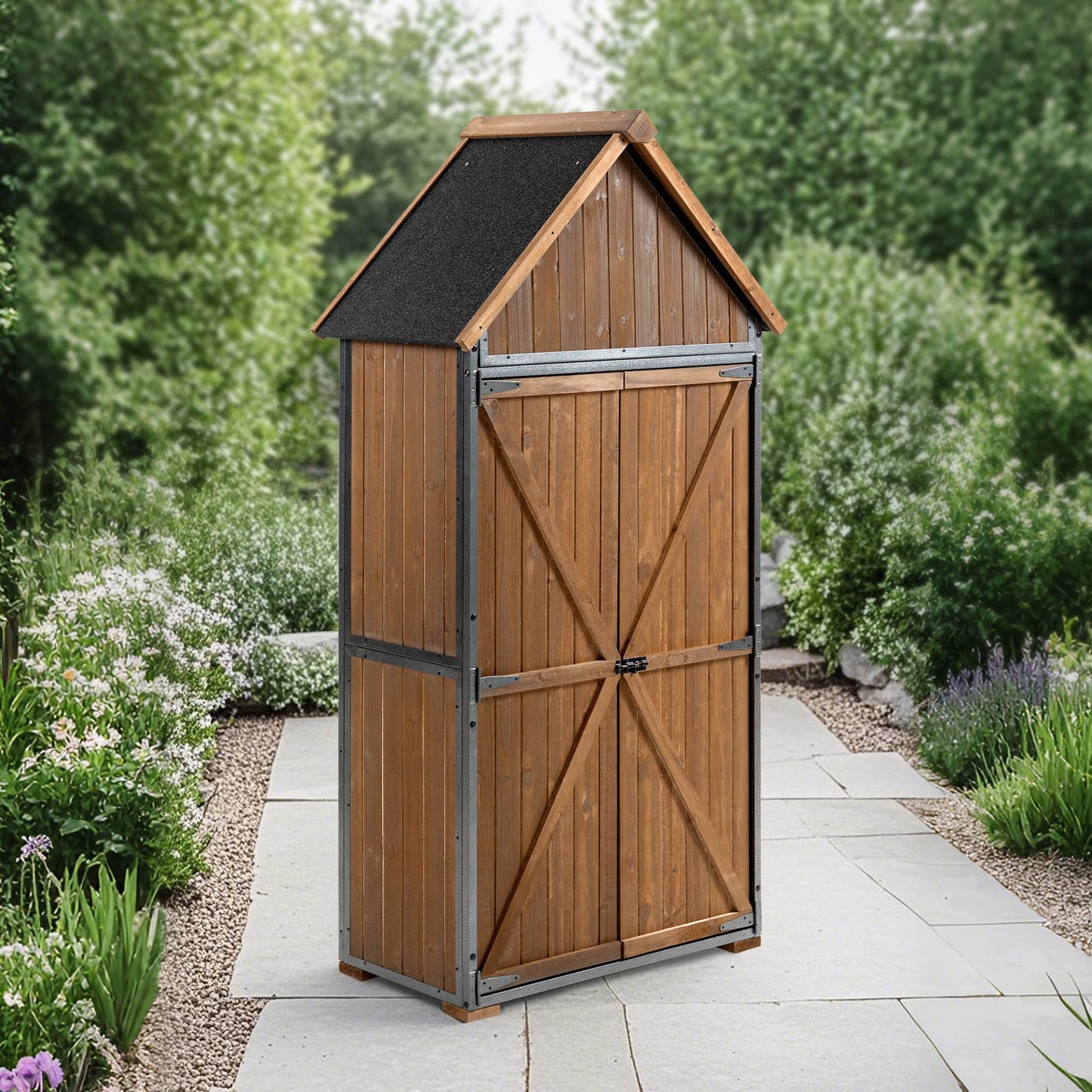 Outdoor Storage Cabinet Garden Shed Tool Shed With Metal Frame