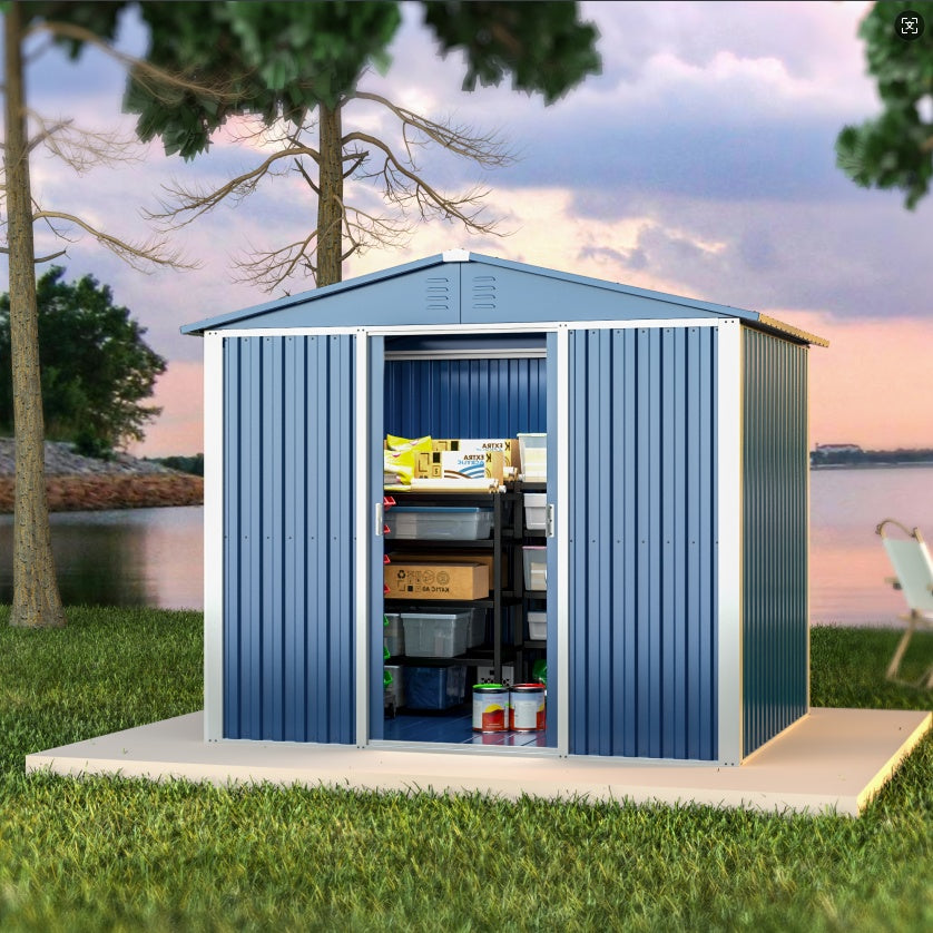 Professional Install Metal Shed 8.6 Ft. W X 6.3 Ft. D Metal Shed With Sliding Door In Blue 54 Sq. Ft. - LaTezza Online Shop