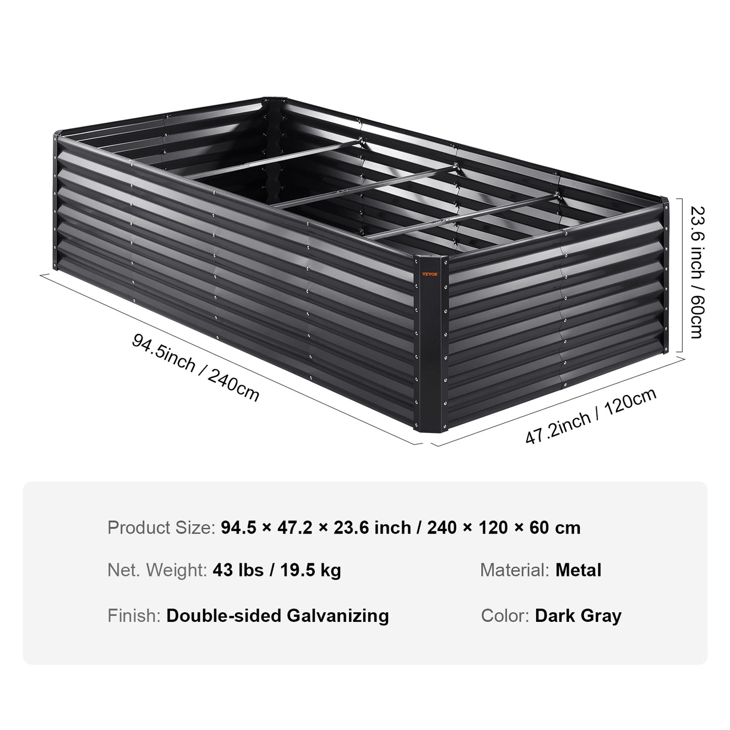 VEVOR Galvanized Raised Garden Bed Planter Box 94.5x47.2x23.6inch Flower Vegetable - LaTezza Online Shop