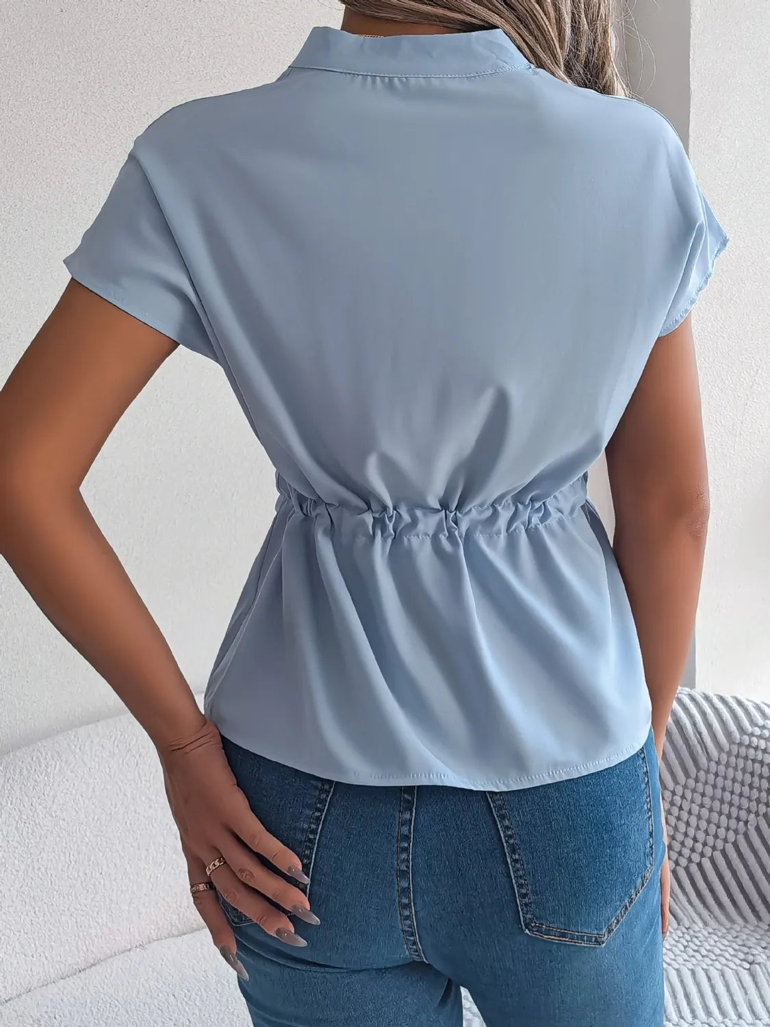 Notched Short Sleeve Blouse - LaTezza Online Shop