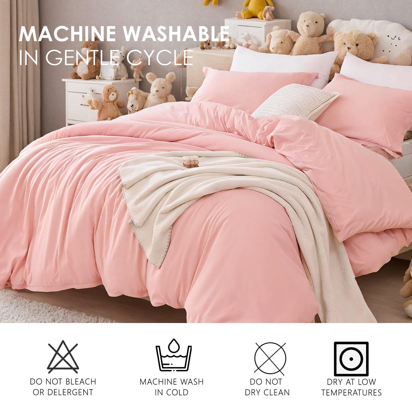 Three-piece Bedding Set With Solid Color Quilt Cover And Pillowcase Super Soft Microfiber Hotel Series Pink