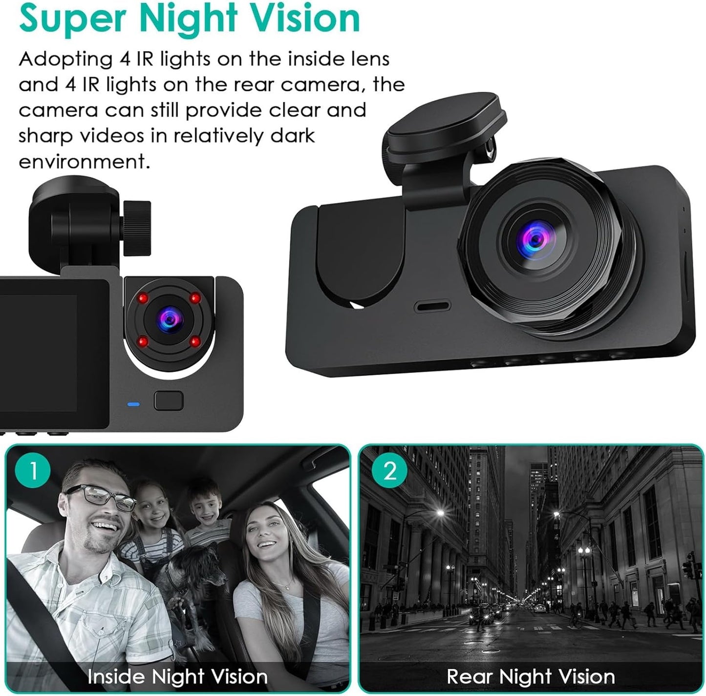 3 Channel Dash Cam, 1080P Dash Cam Front And Rear Inside, Three Way Dash Camera