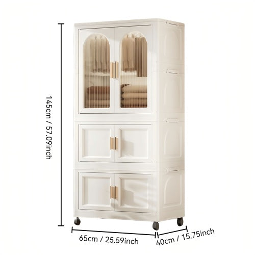 Side Wide Folding Wardrobe With Magnetic Door Plastic Storage Cabinet With Wheels One Layer Of Wardrobe X Two Layers Of Folding BoxesX 10 Hangers - LaTezza Online Shop